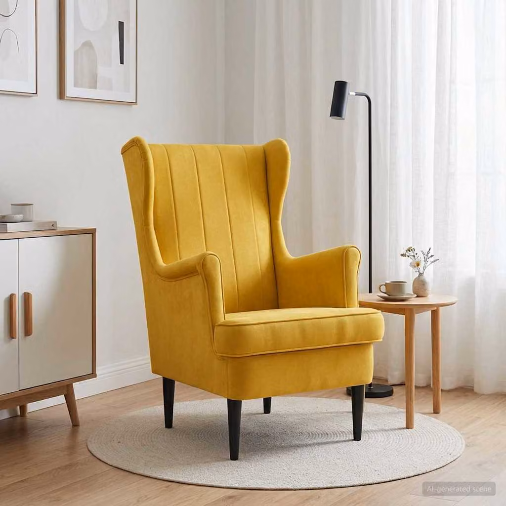 Poltrona moderna vidaXL in velluto giallo con braccioli e struttura in legno e metallo
