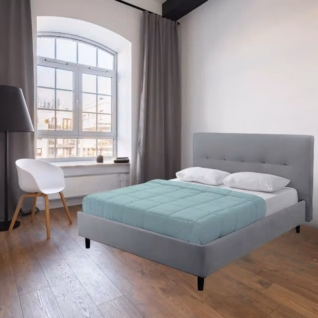 Letto matrimoniale con rete inclusa Snello tessuto colore grigio chiaro