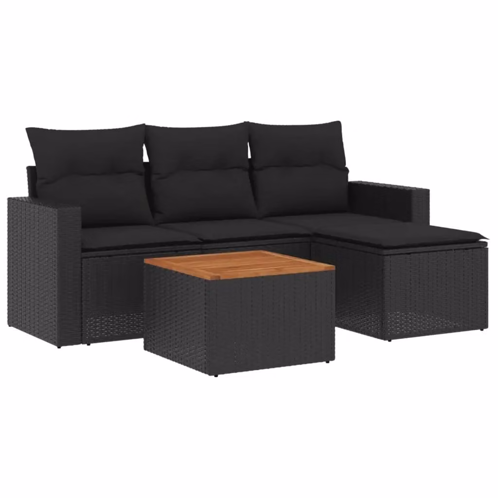 Set Divani da Giardino vidaXL 5 pz in Polyrattan Nero con Cuscini e Tavolino da Caffè – 2