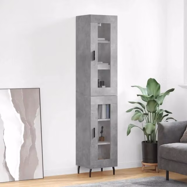 Credenza moderna vidaXL in legno e metallo con ante a battente e ripiani interni, colore grigio opaco, L/P/H: 34,5 x 34 x 180 cm