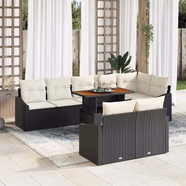 Set Divano da Giardino 9 pz Nero Poly Rattan 3358588