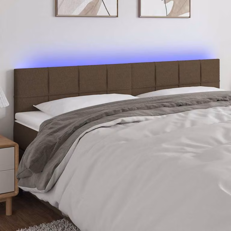 Testiera per letto vidaXL in tessuto marrone scuro con illuminazione LED e porta di ricarica USB, L: 160 cm, P: 5 cm, H: 78-88 cm