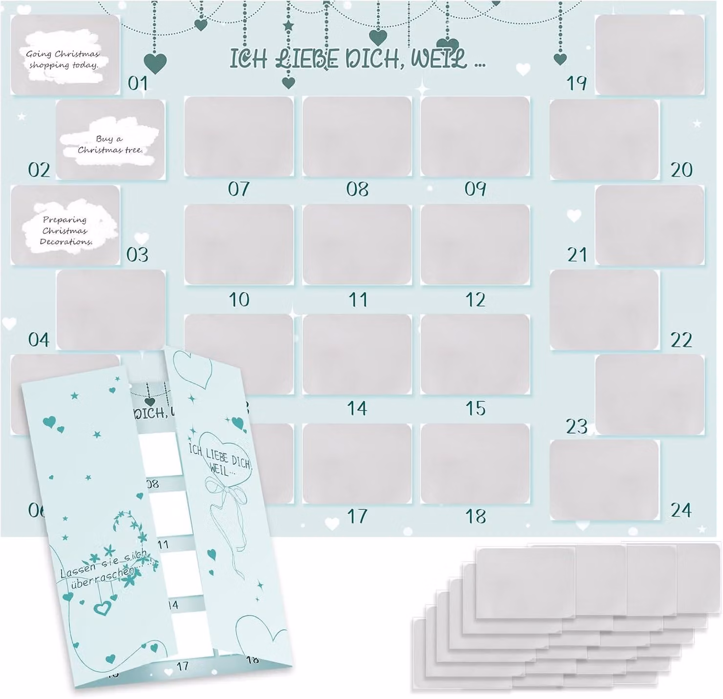 Calendario dell'Avvento da grattare - "Ti amo" - Calendario dell'Avvento per coppie 2024 - Calendario dell'Avvento per Natale