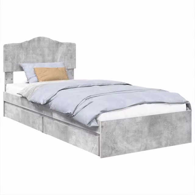 Letto singolo | Letto per adulti | Letto con Contenitore con testiera Grigio cemento 90 x 190 cm