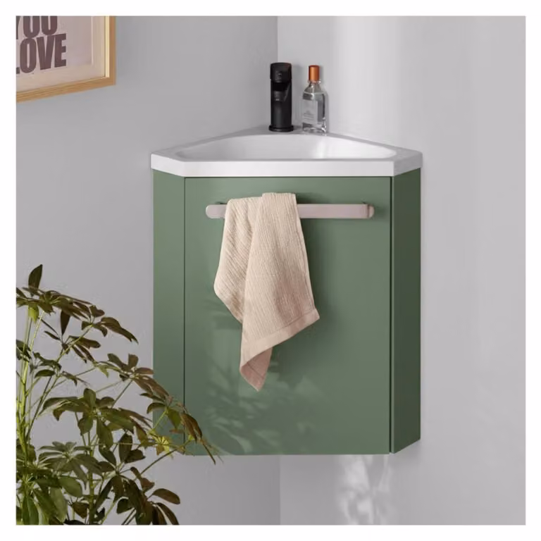 Gruppo lavabo angolare sospeso SKINO con rubinetto nero