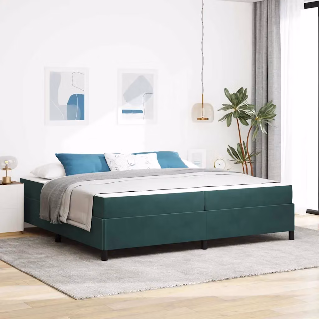 Struttura del letto imbottita vidaXL in tessuto verde con legno e metallo 200 x 200 cm – 1
