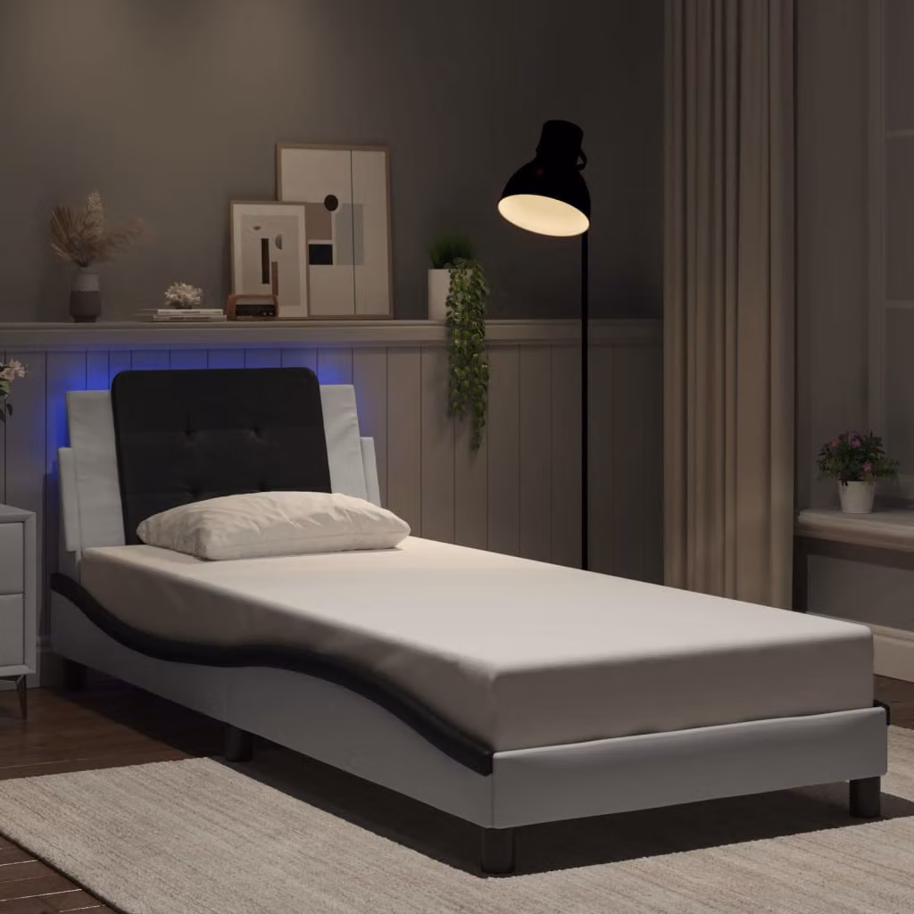 vidaXL Giroletto Zadar Bianco e Nero con LED e porta USB, L/P/H: 90 x 190 cm – 1