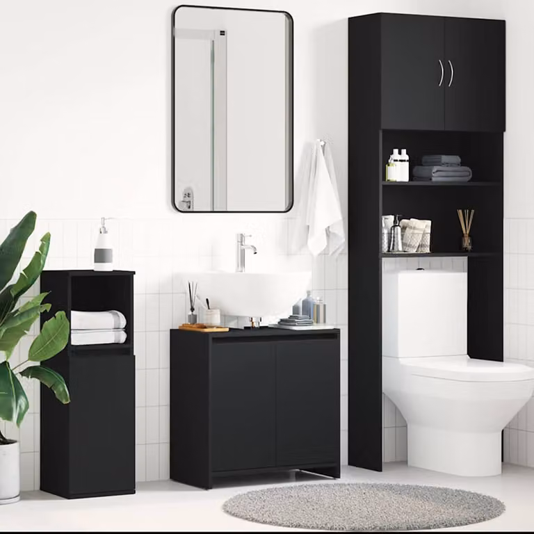 Mobile da bagno moderno vidaXL in legno nero con ante a cerniera L: 60 cm, P: 33 cm, H: 60 cm