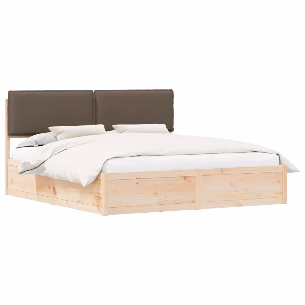 Letto con Testiera Rivestita in Tessuto Beige e Struttura in Pino Massello vidaXL L/P/H: 200 x 200 x 205,5 cm – 2