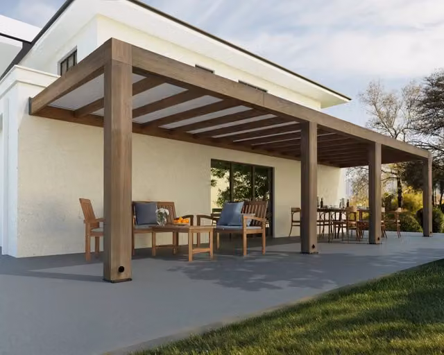 Pergola Helsinki CANOPIA in legno di cedro marrone e grigio L: 10 m, P: 3 m