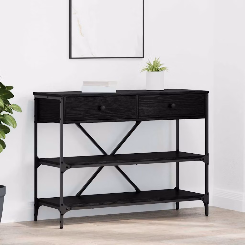 vidaXL Tavolo consolle moderno in legno e metallo nero, L 100 x P 34,5 x H 75 cm
