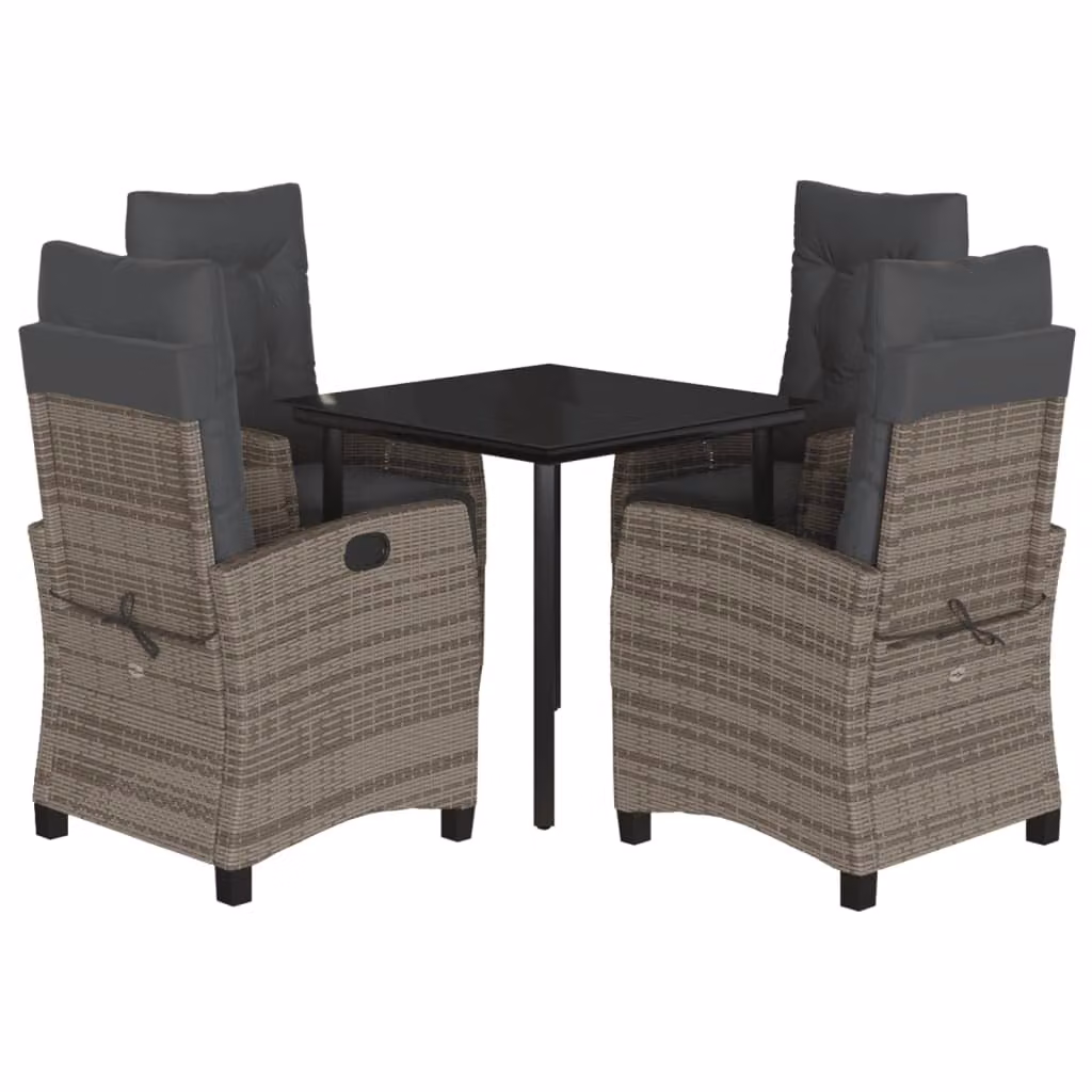 Set da Pranzo da Giardino 5 pz con Cuscini in Polyrattan Grigio
