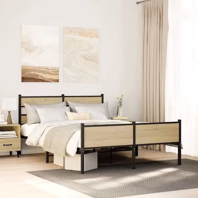 Letto con struttura in metallo e MDF color Rovere Sonoma vidaXL L/P: 160 x 200 cm – 1