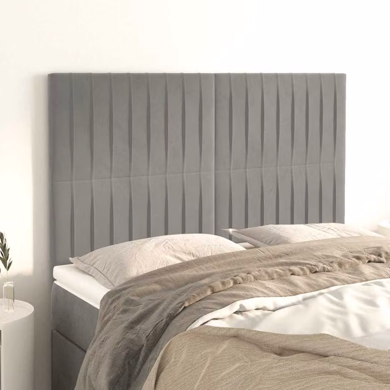 Testiera per letto vidaXL in velluto grigio chiaro, L: 144 cm, P: 5 cm, H: 118/128 cm