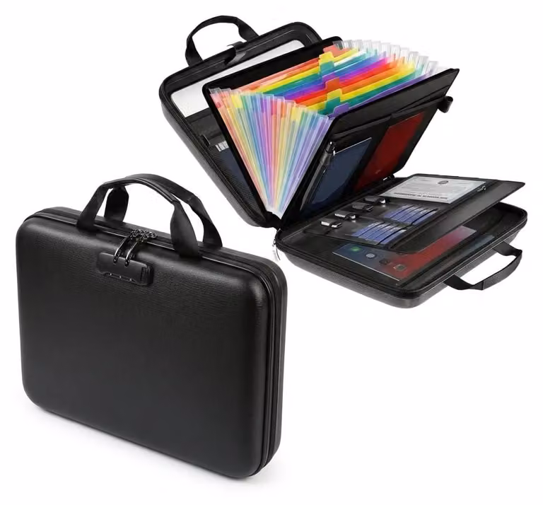 Contenitore organizzatore per documenti - Scatola espandibile per documenti formato A4 - Guscio rigido - Resistente al fuoco - UL94-V0 - Impermeabile - Serratura a combinazione numerica - Colore: nero