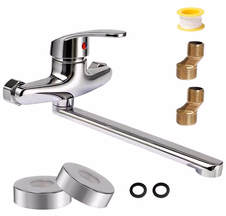 Rubinetto da parete, girevole a 360°, 20 cm, realizzato in lega di zinco