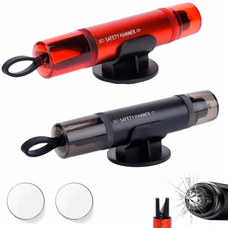 Martello di emergenza 2 in 1 con tagliacinture, confezione da 2, in acciaio al tungsteno