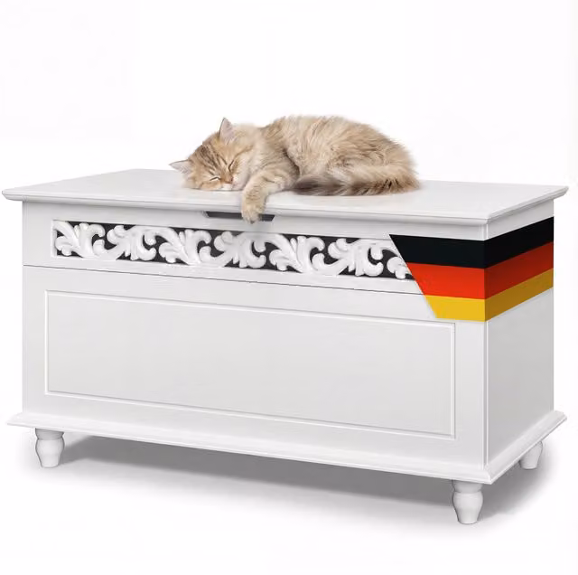 Cassapanca Baule Contenitore Jersey Casaria® Bianco in Legno e Tessuto L: 100 cm, P: 40 cm, H: 48 cm – 1