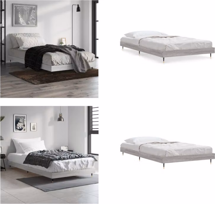 vidaXL Struttura letto Grey Sonoma 100x200 cm Materiale a base di legno - Struttura letto - Cornici letto - Struttura letto - Letto