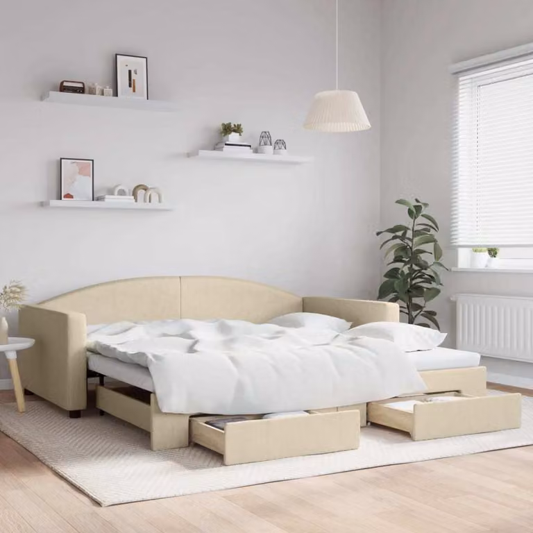 Maison Exclusive - Divano letto estraibile con cassetti, color crema, 100x200 cm, rivestimento in tessuto