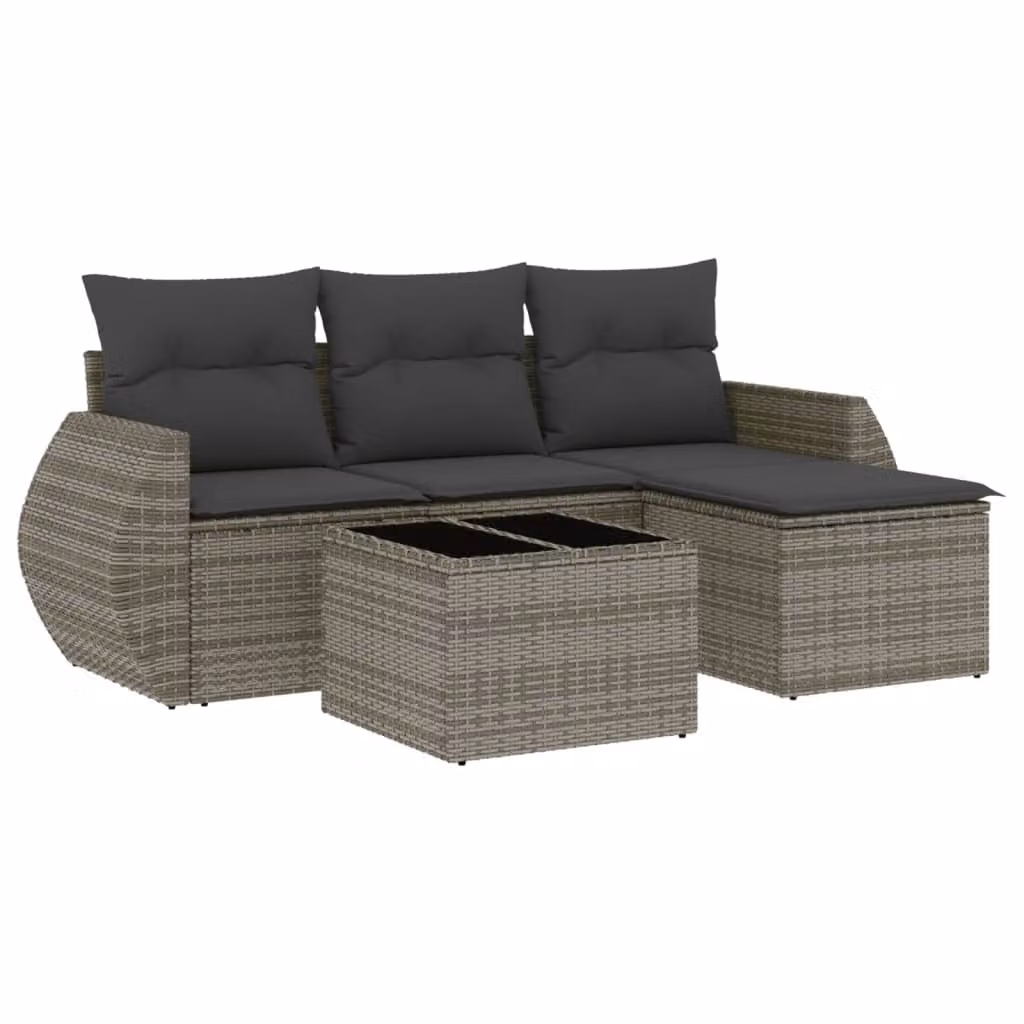 Set Divano da Giardino 5 pz con Cuscini Grigio in Polyrattan