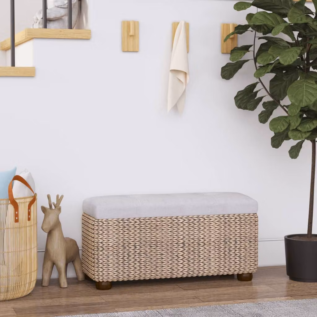 Set di 2 panche portaoggetti con cuscino vidaXL in rattan e tessuto grigio, L: 69 cm