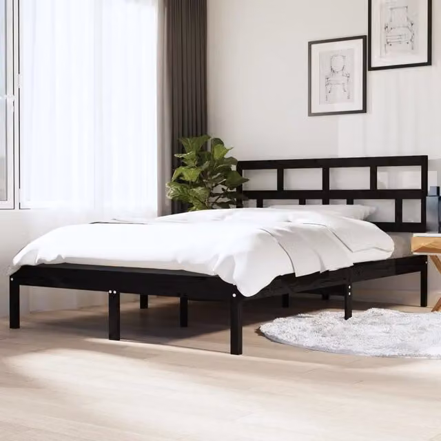 Giroletto nero in legno massello di pino vidaXL L/P: 140 x 190 cm – 1