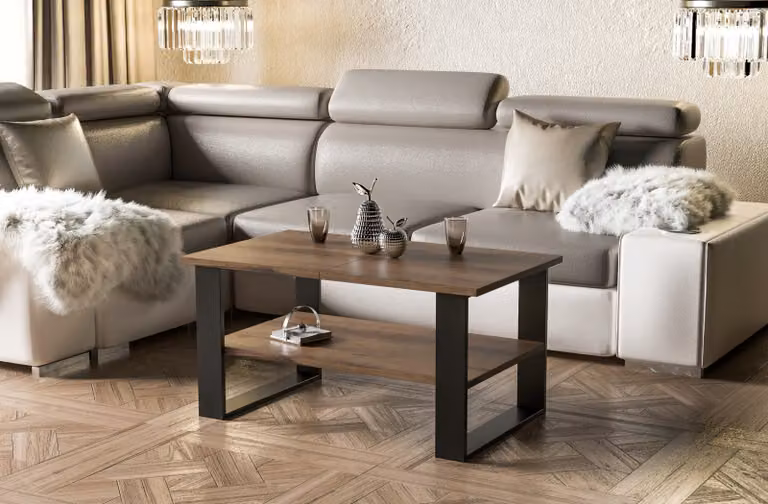 Tavolino da salotto Endo-Möbel Inga 110x65x53 cm con base a slitta e ripiano (rovere monastero)