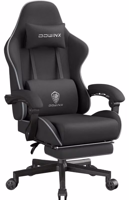 Sedia da gaming in tessuto, con imbottitura a molle insacchettate, funzione massaggio, poggiatesta, poggiapiedi, design ergonomico
