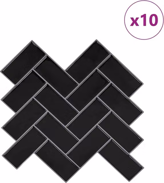 Set di 10 piastrelle a spina di pesce DESIGN IN colore nero, L/P: 30 x 30 cm, CFW9879588 – 1