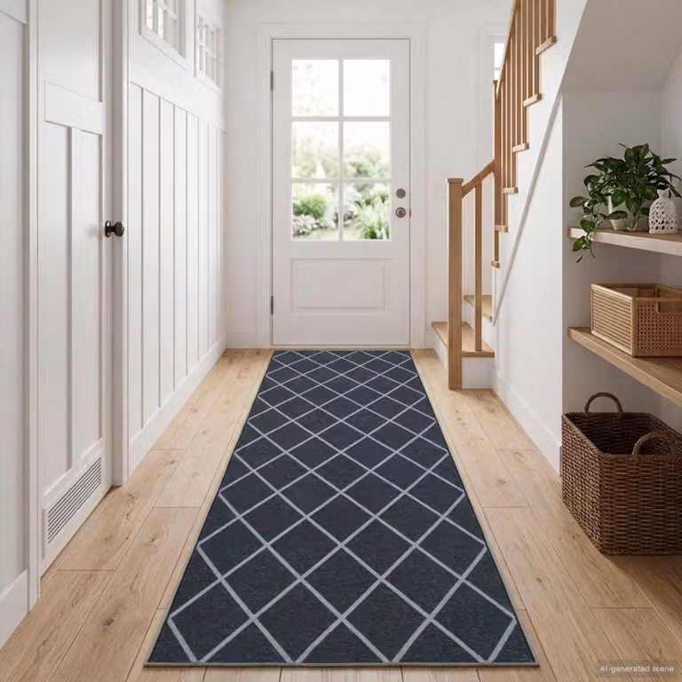 Tappeto Runner vidaXL ORIZ con motivo geometrico moderno in poliestere, colore nero e grigio, 1150 gsm
