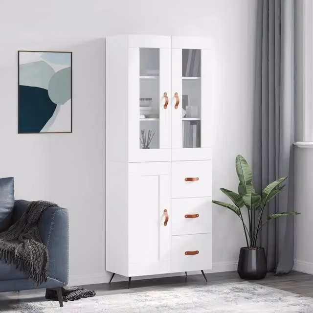 Credenza moderna bianca vidaXL in legno, metallo e vetro L: 69,5 cm, P: 34 cm, H: 180 cm – 1