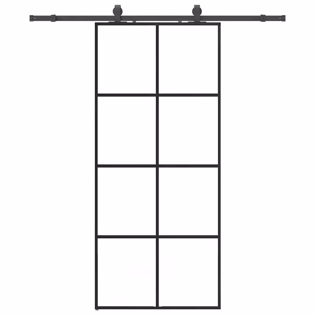 Porta Scorrevole Moderna VIDAXL in Vetro Trasparente con Telaio in Alluminio e Ferramenta Nera L: 90 cm, H: 205 cm – 2
