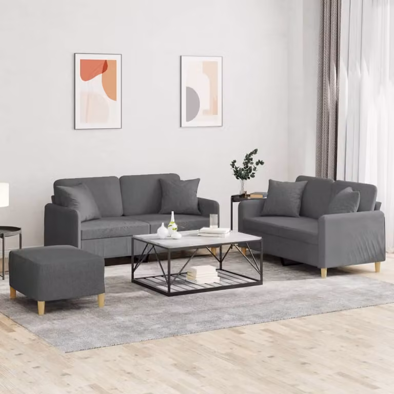 Maison Exclusive - Set divano a 3 pezzi con cuscini in tessuto grigio scuro