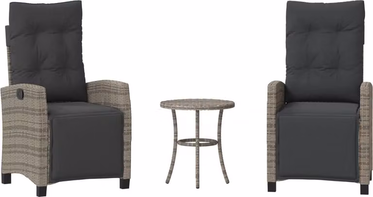 Set da Bistrò 3 pz con Cuscini Grigio in Polyrattan