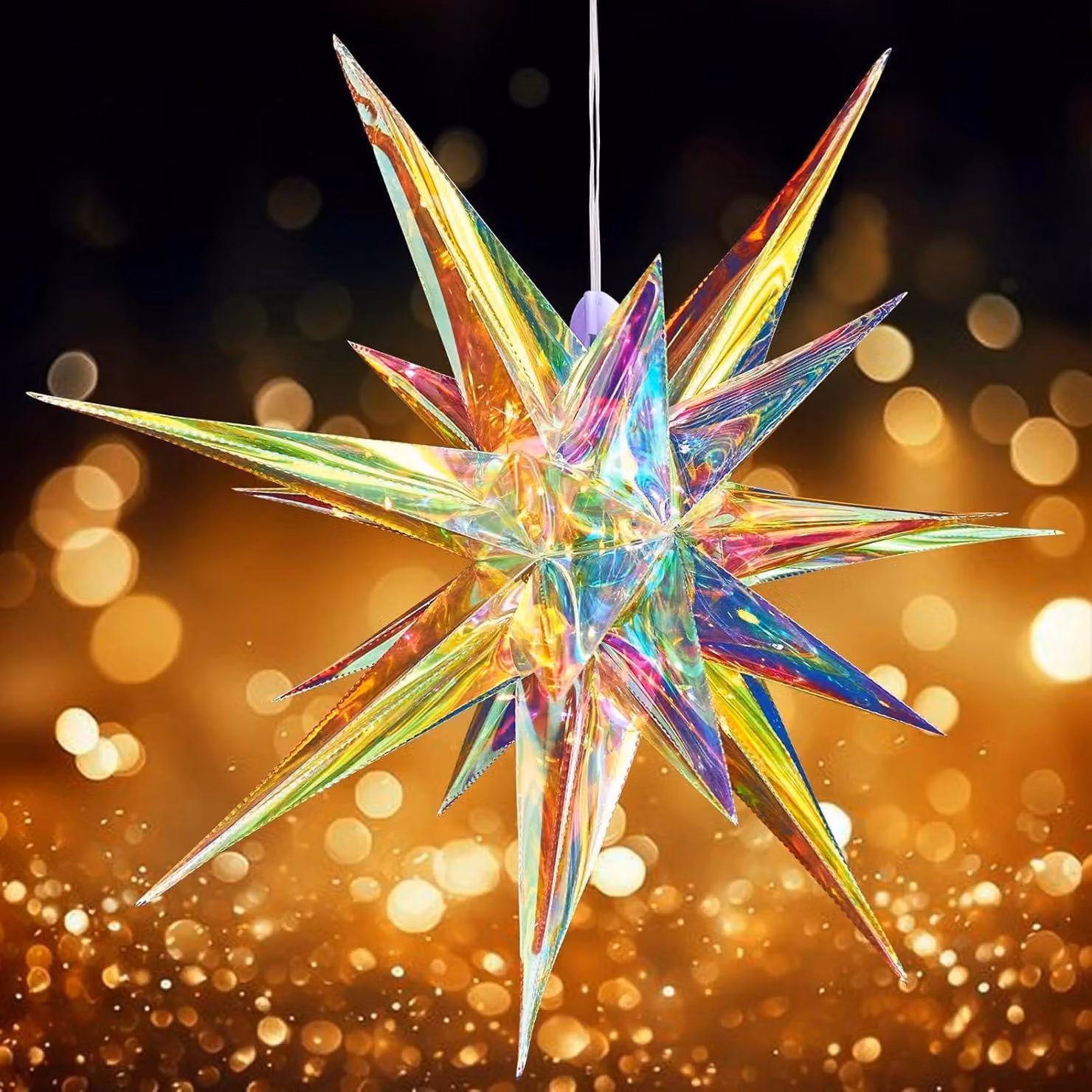 Stella natalizia 3D luminosa, 60 cm, iridescente, con 8 modalità di illuminazione, adatta per interni ed esterni, da appendere