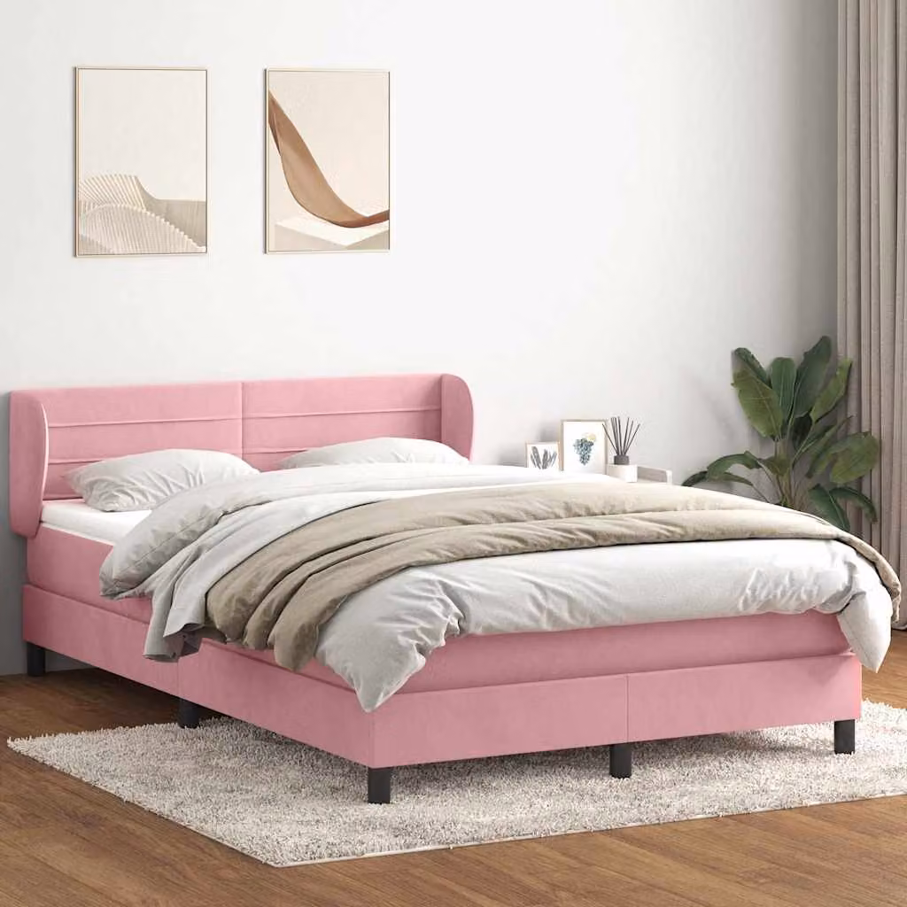 vidaXL Giroletto a Molle con Materasso in Velluto Rosa e Bianco, L/P/H: 147 x 213 x 88 cm