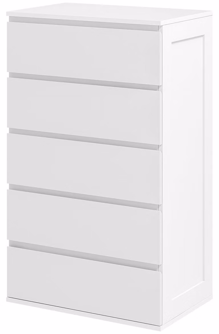 Cassettiera 5 Cassetti con Maniglie Scanalate 60x38x100 cm in Legno Bianco