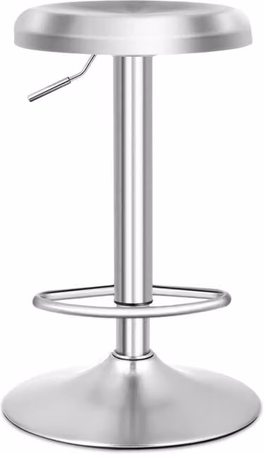 Sgabello da bar girevole Design Mania in metallo argento con seduta cilindrica e poggiapiedi