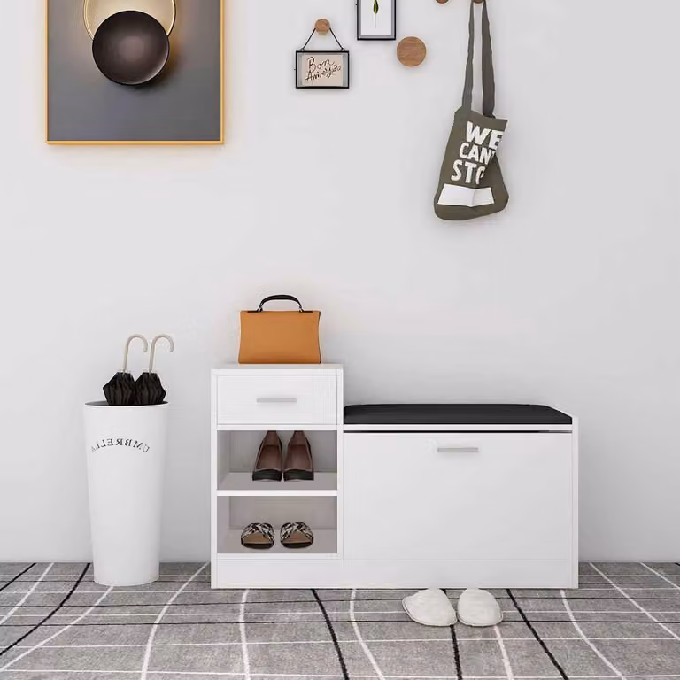 vidaXL Panca Porta Scarpe Bianca in Legno e MDF L: 94,5 cm, P: 31 cm, H: 57 cm