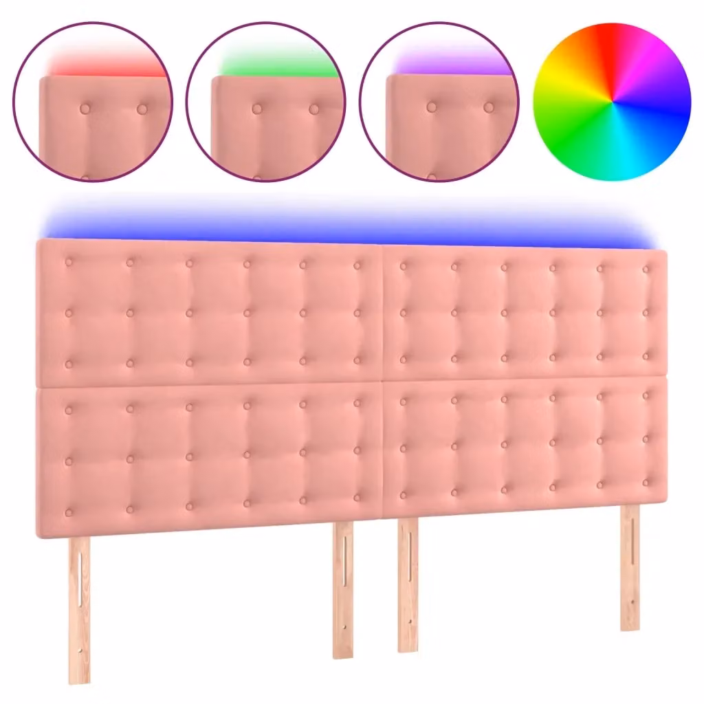 Testiera per letto con illuminazione LED e porta USB vidaXL in velluto rosa L: 200 cm, P: 5 cm, H: 118-128 cm – 2