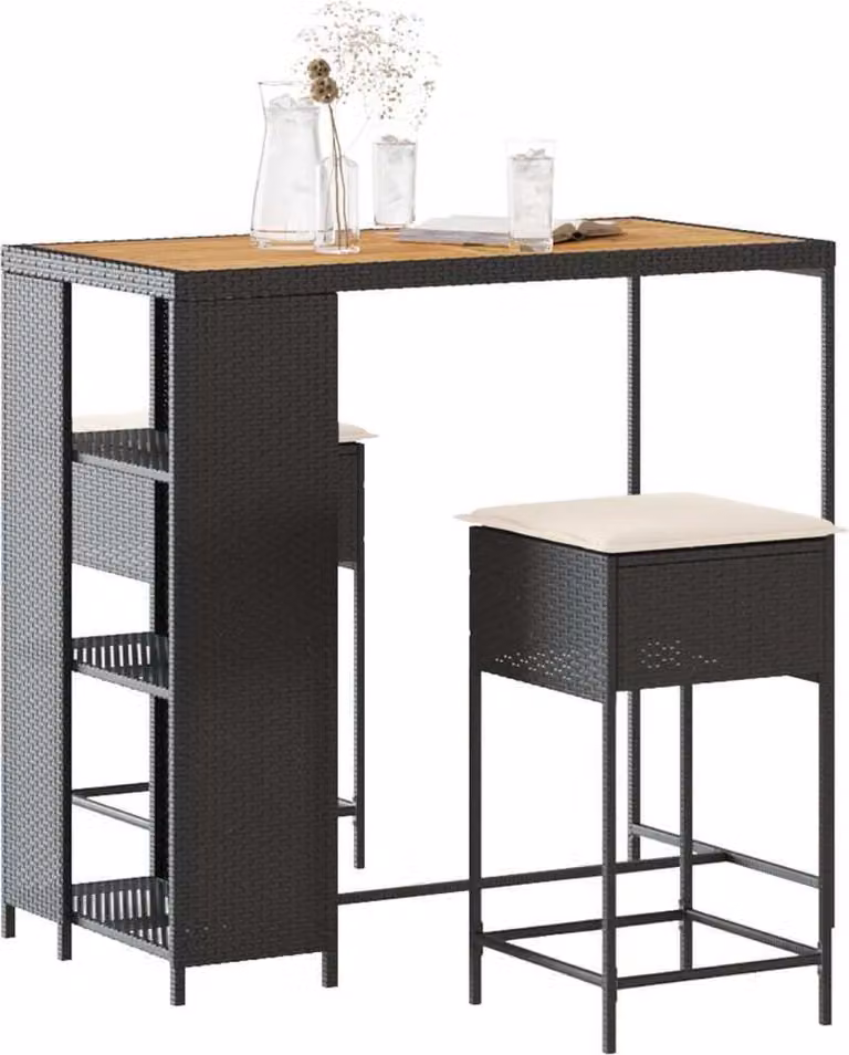 Maison Exclusive - Set Bar da Giardino 3 pz con Cuscini in Polyrattan Nero