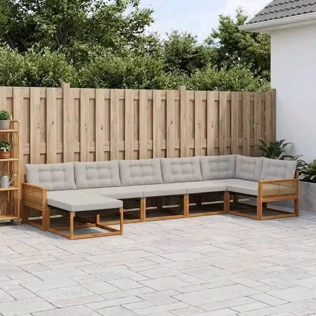 Set di divani da esterno 7 pz Naturale e Grigio Chiaro 3381571