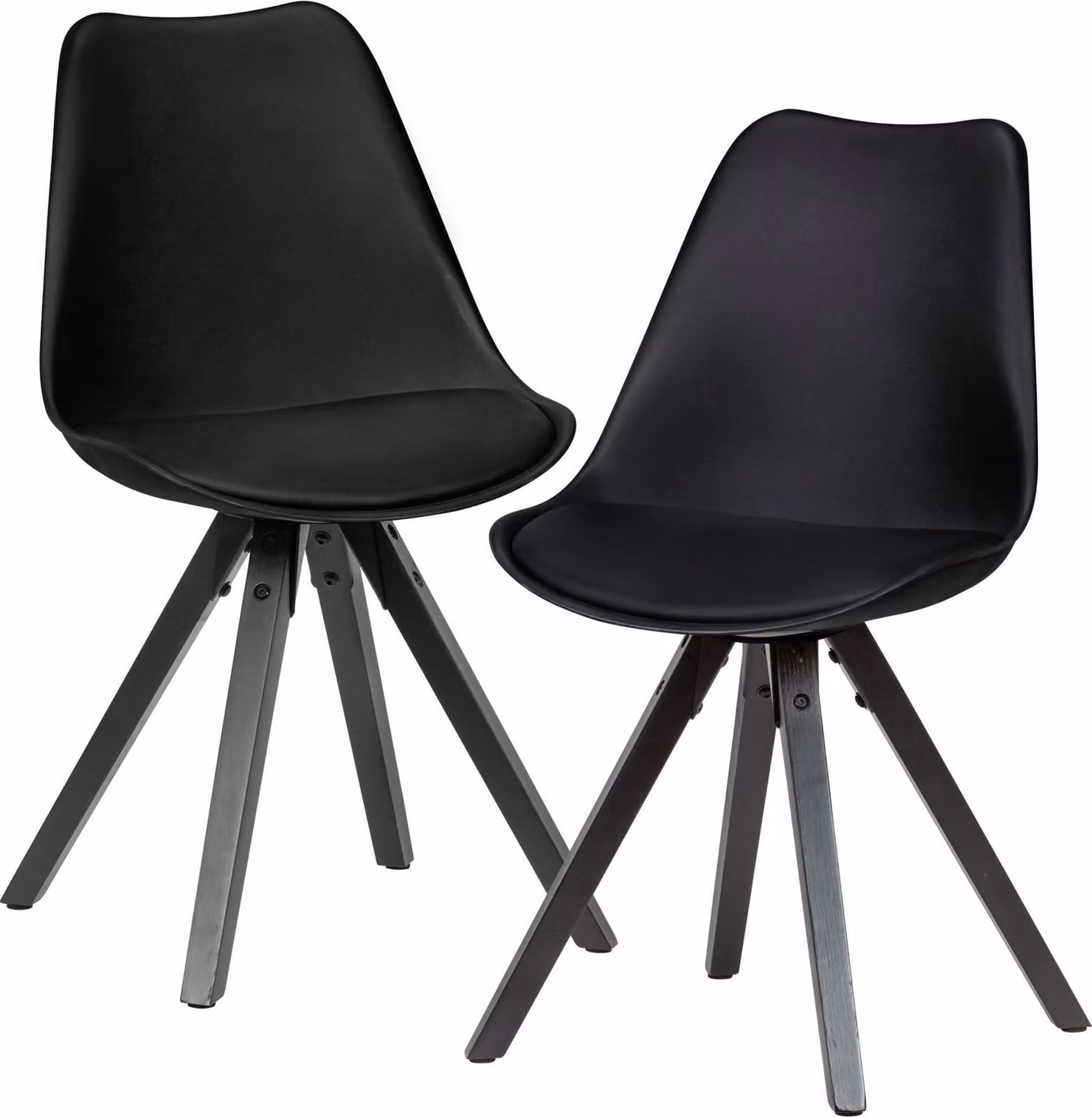 Set di 2 sedie da pranzo retrò nere con gambe nere | Wohnling