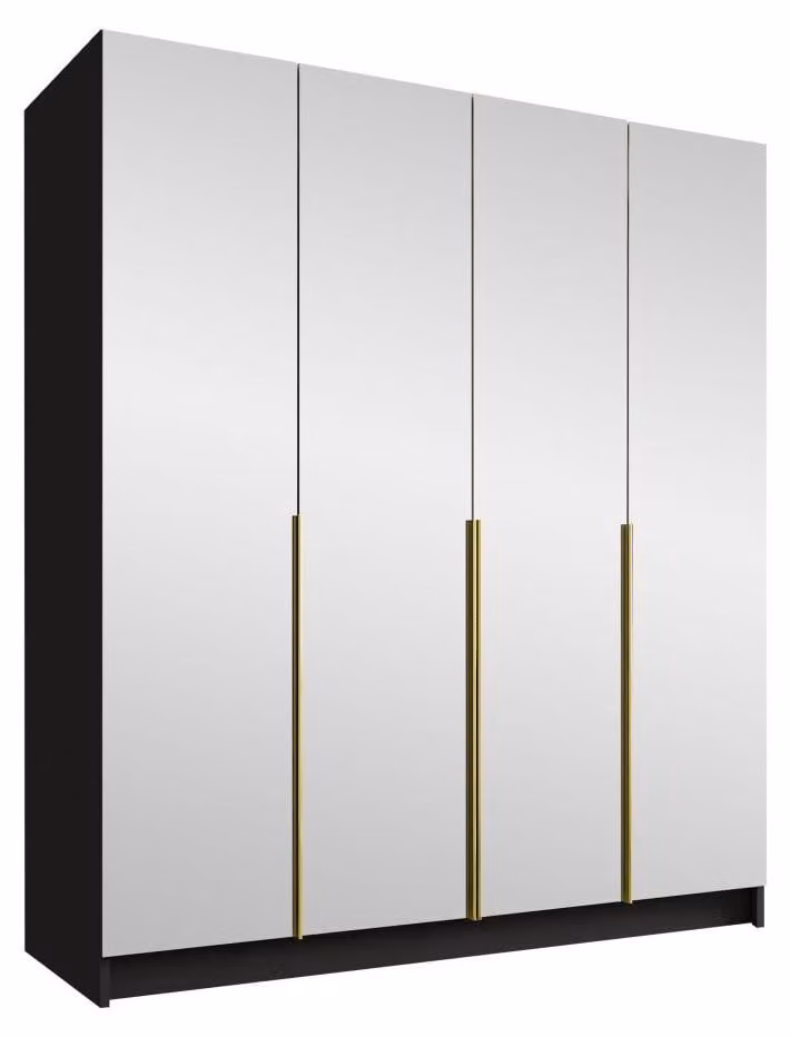 MIRJAN24 Armadio Santi III, camera da letto, con specchio, ante battenti, con appendiabiti, moderno, guardaroba, maniglie in metallo (colore: nero / nero + oro)