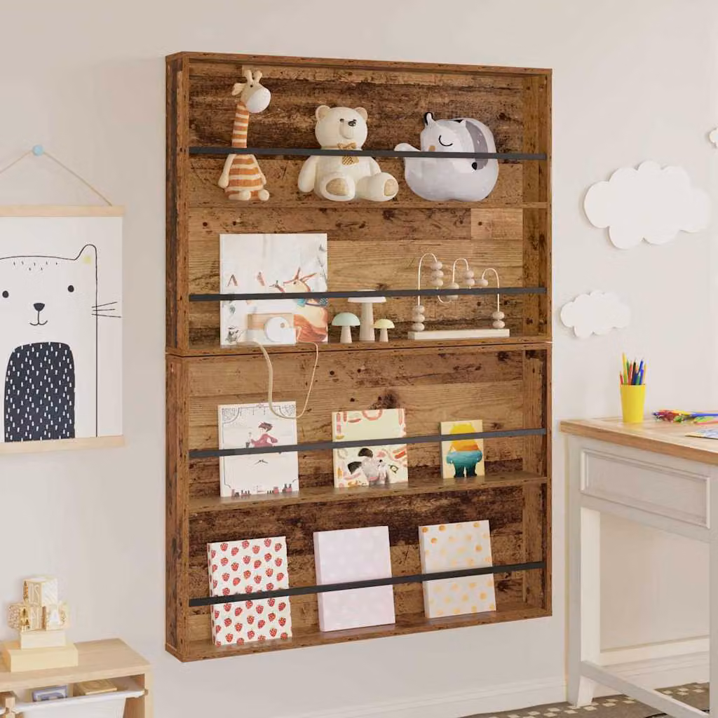 Set di 2 Scaffali per riviste vidaXL in Legno vecchio marrone con ripiani regolabili, L: 100 cm, P: 12 cm, H: 70 cm