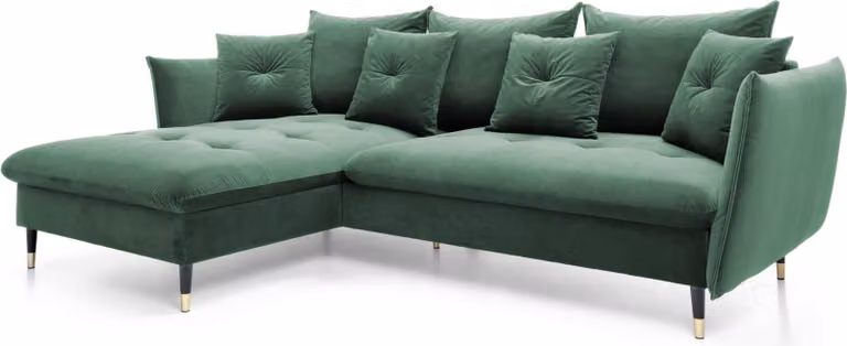FURNLUX Divano ad angolo Glam Verde e Nero e Oro 258cm / Colore principale: Verde / Dimensioni: 258 x 91 x 167 cm