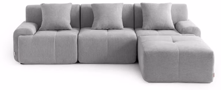 DIVANO ANGOLARE MODULARE MILYSOFA SOFAMOUS, 3 posti, con chaise longue, rivestito in tessuto di chenille color grigio minerale