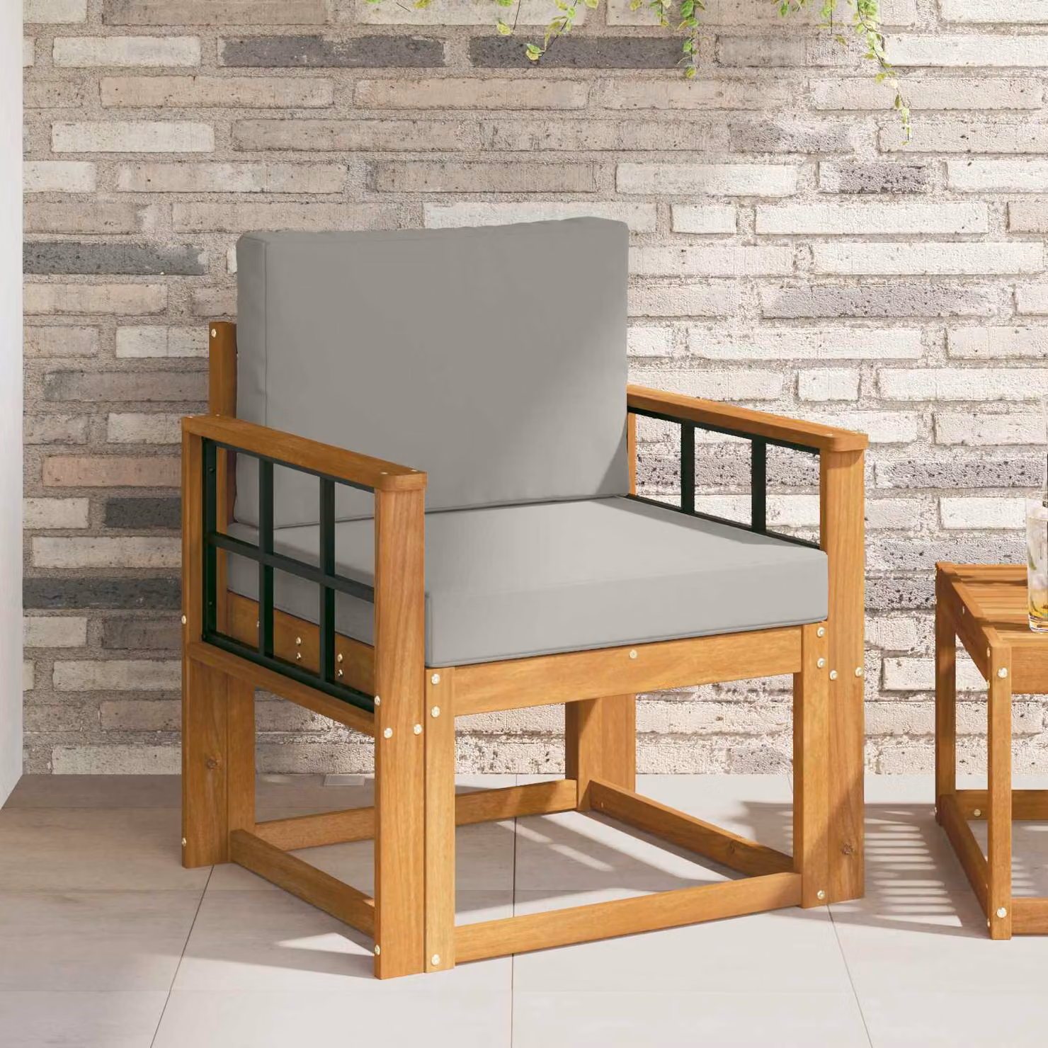 Divano da esterno moderno vidaXL in legno di acacia massello e poliestere, colori marrone e grigio