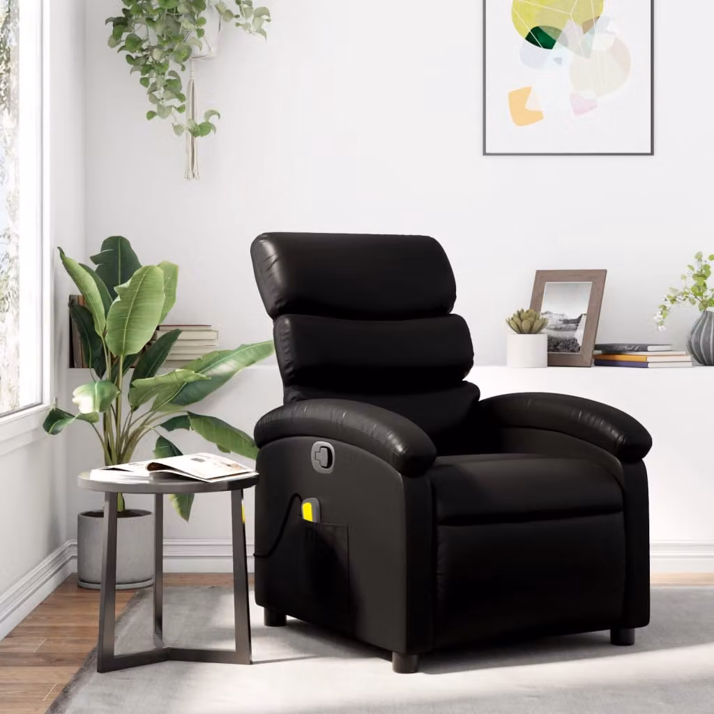 vidaXL Poltrona reclinabile relax in similpelle nera con braccioli e struttura in legno e metallo